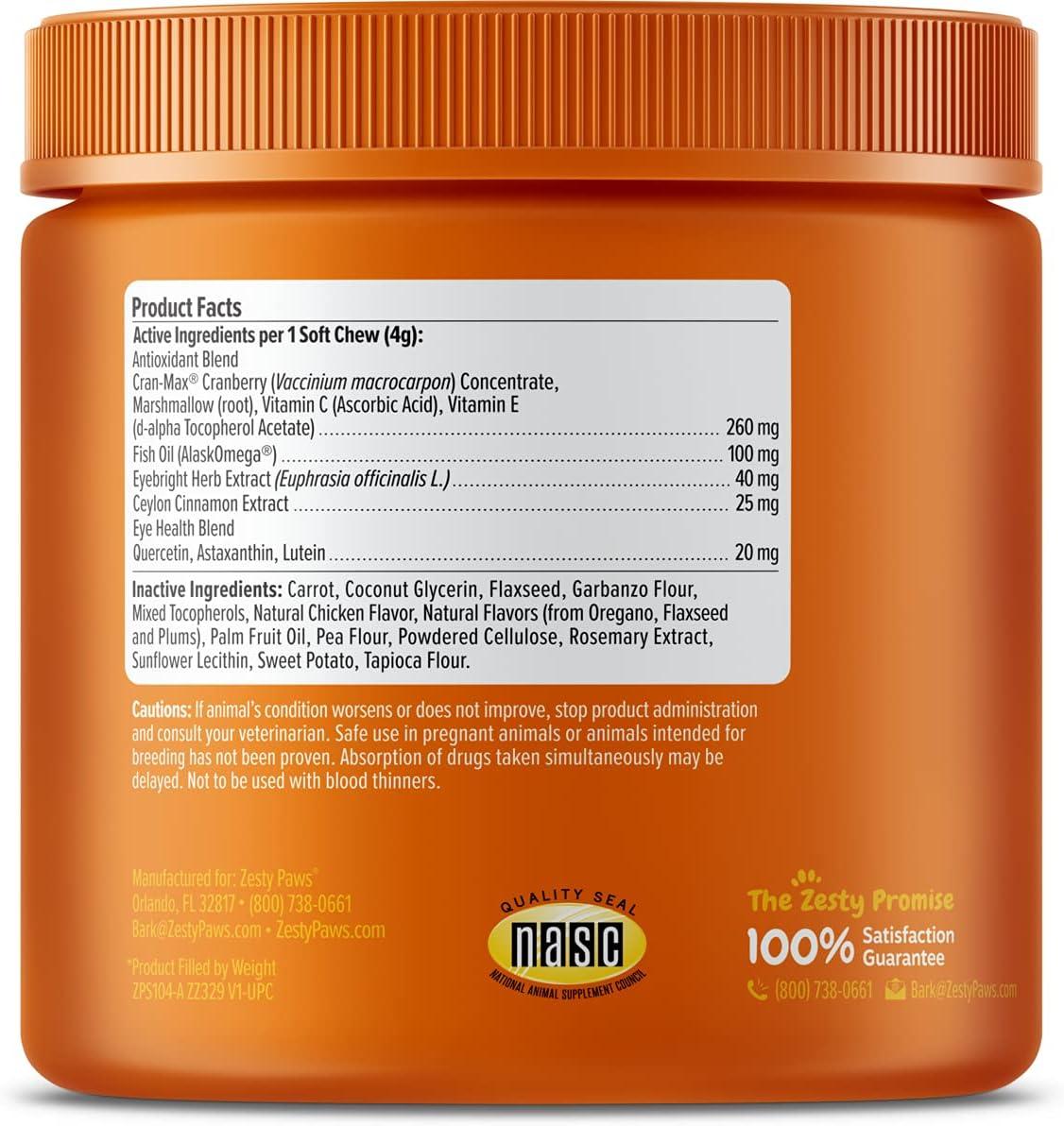imageZesty Paws Tear Stain Support Soft Chews for Dogs  for Eye Moisture  Vision ampamp Immune Support  Functional Supplements with Fish Oil Lutein Cranberry ampamp Vitamin C  Chicken Flavor  90 ct
