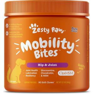 imageMobility Bites for Dogs Hip and Joint All Ages Duck 90 Soft Chews 127 oz 360 g Zesty Paws Discontinued Listing DO NOT Buy