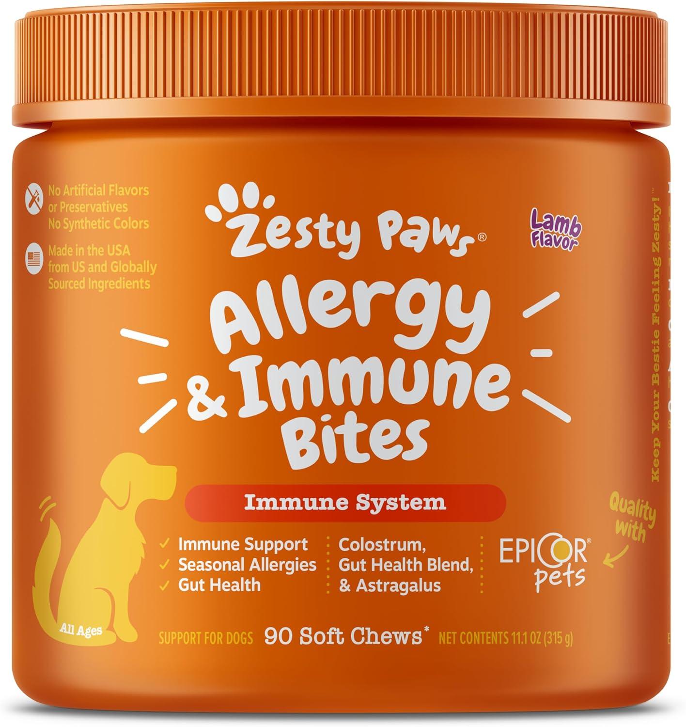 imageZesty Paws Dog Allergy Relief  Anti Itch Supplement  Omega 3 Probiotics for Dogs  Digestive Health  Soft Chews for Skin ampamp Seasonal Allergies  with Epicor Pets  Puppy  Lamb  90 CountLamb