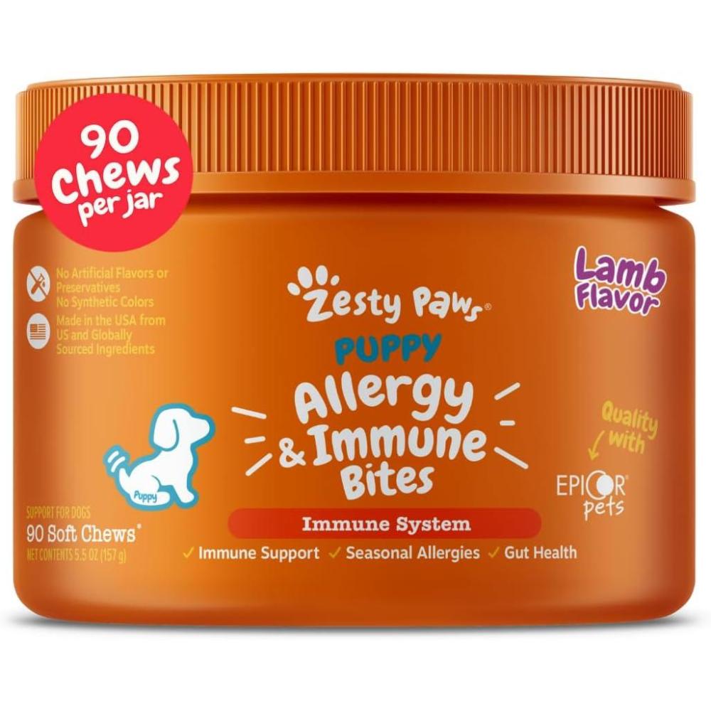 imageZesty Paws Dog Allergy Relief  Anti Itch Supplement  Omega 3 Probiotics for Dogs  Digestive Health  Soft Chews for Skin ampamp Seasonal Allergies  with Epicor Pets  Puppy  Lamb  90 CountLamb  Puppy