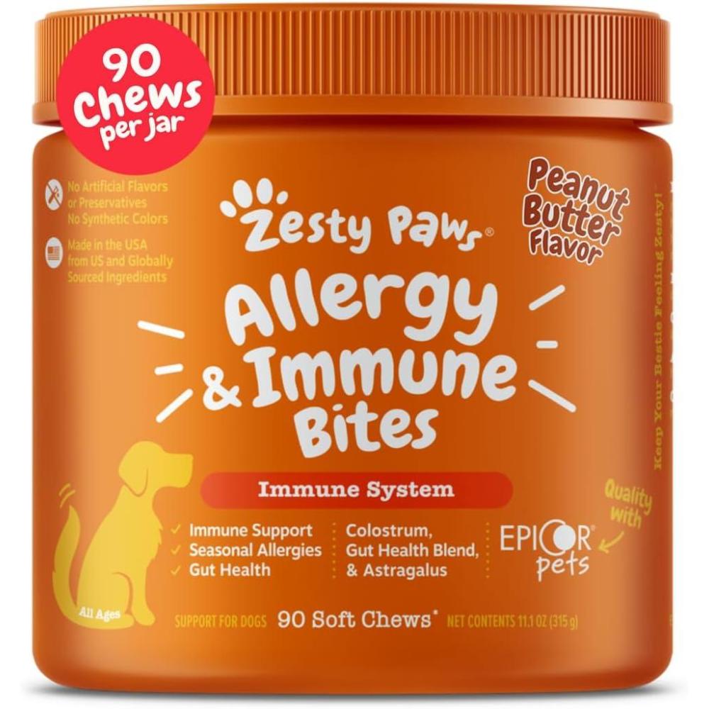 imageZesty Paws Dog Allergy Relief  Anti Itch Supplement  Omega 3 Probiotics for Dogs  Digestive Health  Soft Chews for Skin ampamp Seasonal Allergies  with Epicor Pets  Puppy  Lamb  90 CountPeanut Butter