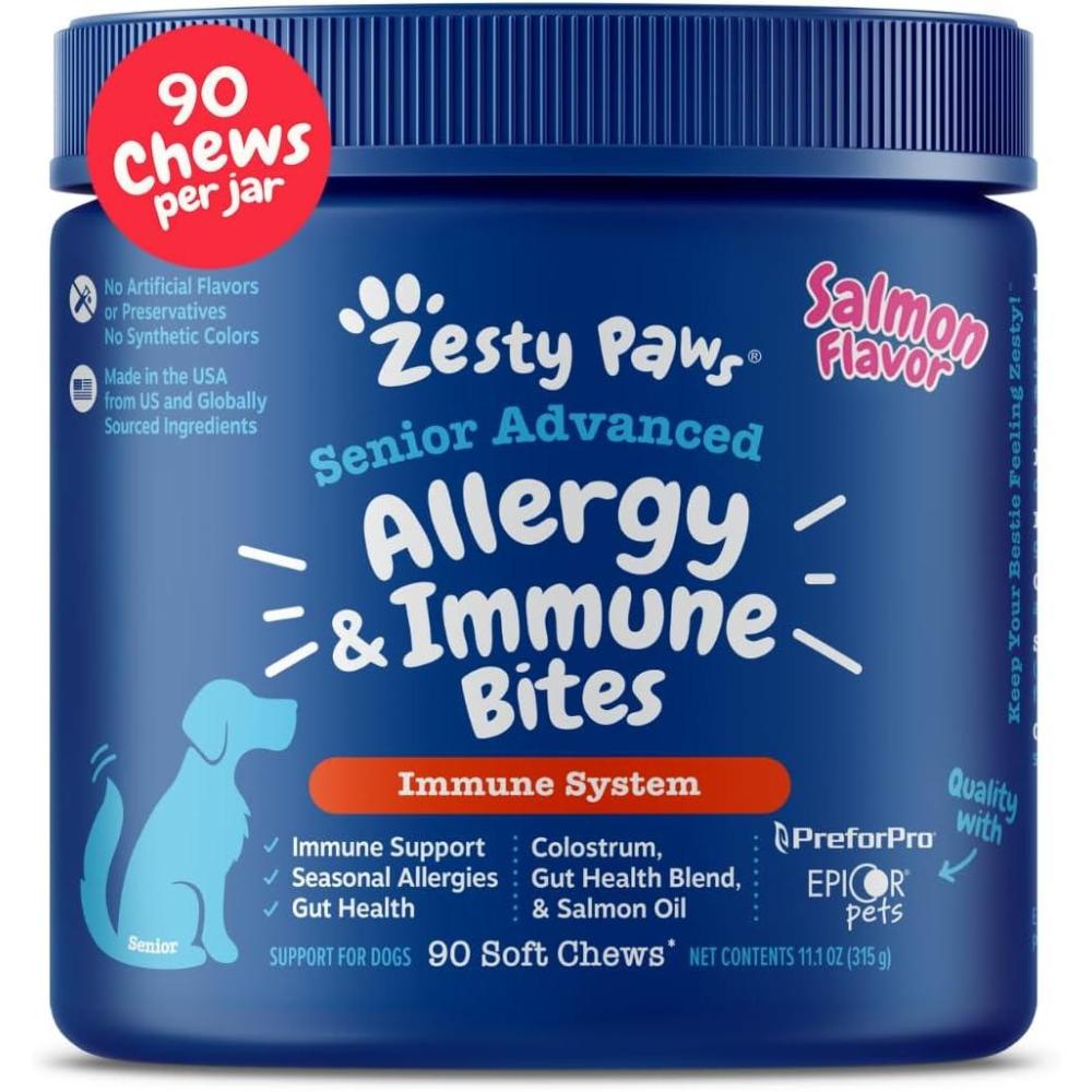 imageZesty Paws Dog Allergy Relief  Anti Itch Supplement  Omega 3 Probiotics for Dogs  Digestive Health  Soft Chews for Skin ampamp Seasonal Allergies  with Epicor Pets  Puppy  Lamb  90 CountSalmon  Advanced