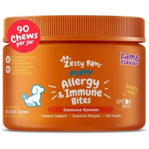 imageZesty Paws Dog Allergy Relief  Anti Itch Supplement  Omega 3 Probiotics for Dogs  Digestive Health  Soft Chews for Skin ampamp Seasonal Allergies  with Epicor Pets  Puppy  Lamb  90 CountLamb  Puppy