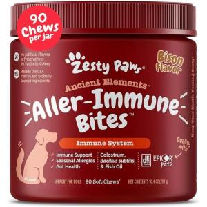 imageZesty Paws Dog Allergy Relief  Anti Itch Supplement  Omega 3 Probiotics for Dogs  Digestive Health  Soft Chews for Skin ampamp Seasonal Allergies  with Epicor Pets  Puppy  Lamb  90 CountBison