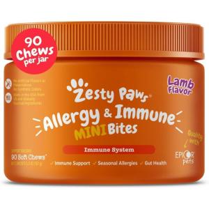 imageZesty Paws Dog Allergy Relief  Anti Itch Supplement  Omega 3 Probiotics for Dogs  Digestive Health  Soft Chews for Skin ampamp Seasonal Allergies  with Epicor Pets  Puppy  Lamb  90 CountLamb  Mini