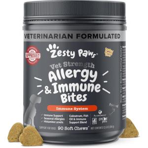 imageZesty Paws Dog Allergy Relief  Anti Itch Supplement  Omega 3 Probiotics for Dogs  Digestive Health  Soft Chews for Skin ampamp Seasonal Allergies  with Epicor Pets  Puppy  Lamb  90 CountSmoked Cheese