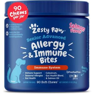 imageZesty Paws Dog Allergy Relief  Anti Itch Supplement  Omega 3 Probiotics for Dogs  Digestive Health  Soft Chews for Skin ampamp Seasonal Allergies  with Epicor Pets  Puppy  Lamb  90 CountSalmon  Advanced