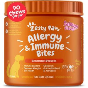 imageZesty Paws Dog Allergy Relief  Anti Itch Supplement  Omega 3 Probiotics for Dogs  Digestive Health  Soft Chews for Skin ampamp Seasonal Allergies  with Epicor Pets  Puppy  Lamb  90 CountSalmon