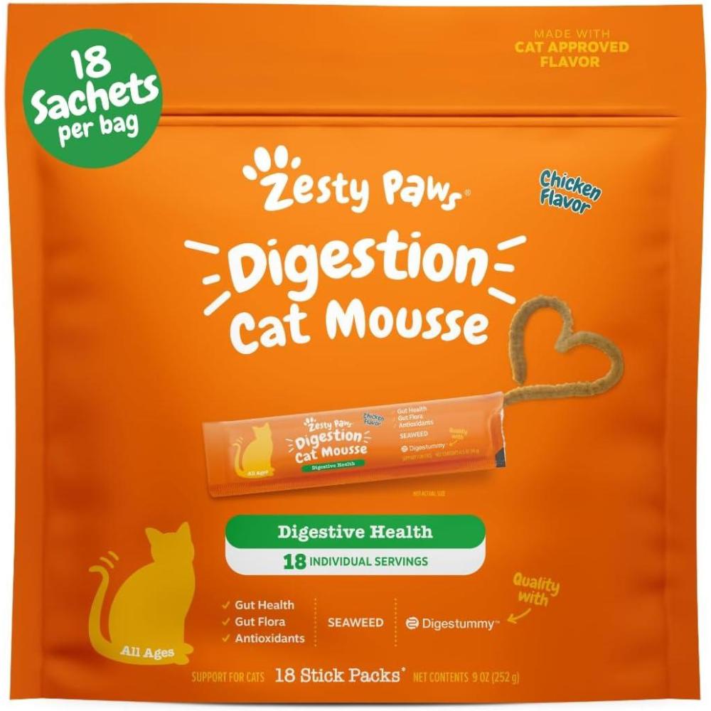 imageZesty Paws Cat Mousse Squeezies Puree Cat Treats for Digestion  with Seaweed Omega Fatty Acids Antioxidants  Support for Digestive Health Cats  Chicken Flavor  18 CountChicken