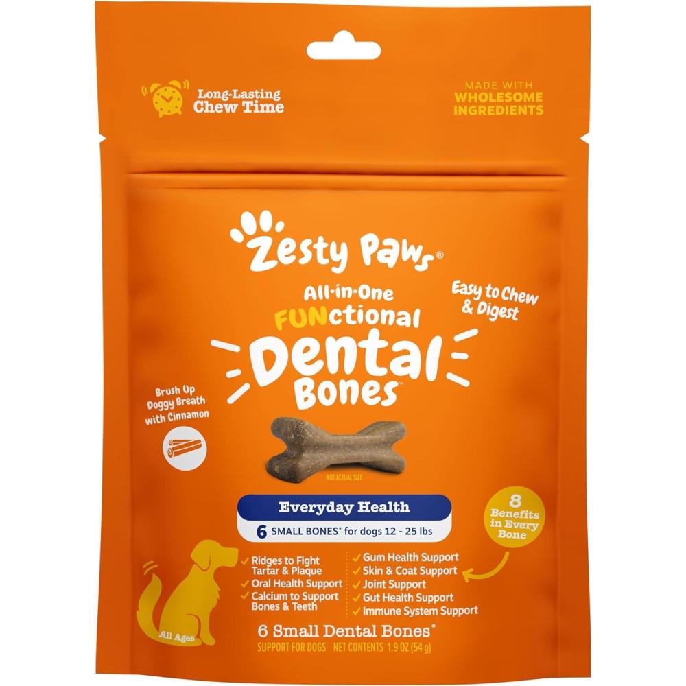 imageZesty Paws Dental Bones  Fights Tartar ampamp Plaque  Gum Teeth ampamp Bone Health  Cinnamon for Dog Breath  Immune Joint Gut Skin ampamp Coat Support  Omega 3 EPA ampamp DHA and Calcium  Large Dogs  24 ct1 Count Pack of 6