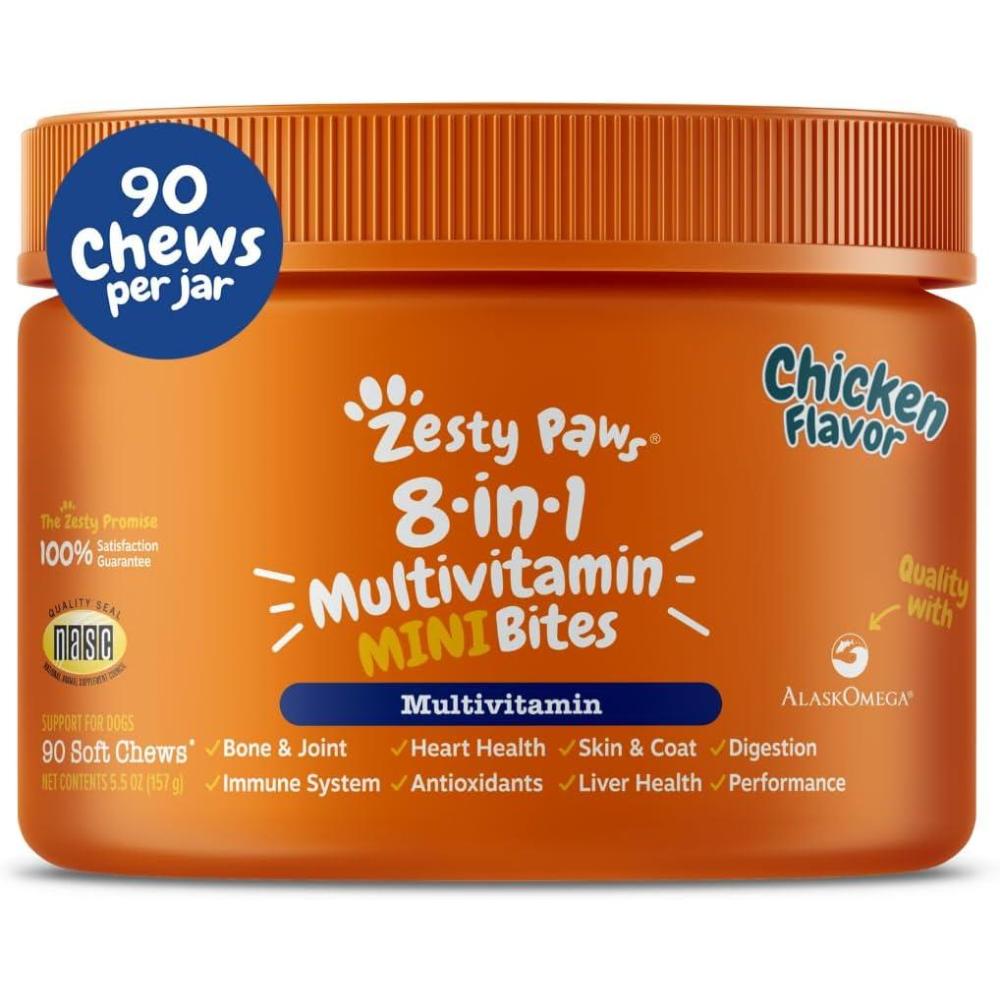 imageZesty Paws Dog Multivitamin Chewable Dog Vitamins and Supplements for Hip ampamp Joints Skin ampamp Coat Omega 3 Fish Oil for Dogs Senior ampamp Puppy Multivitamin  Bison 90ctChicken  Mini