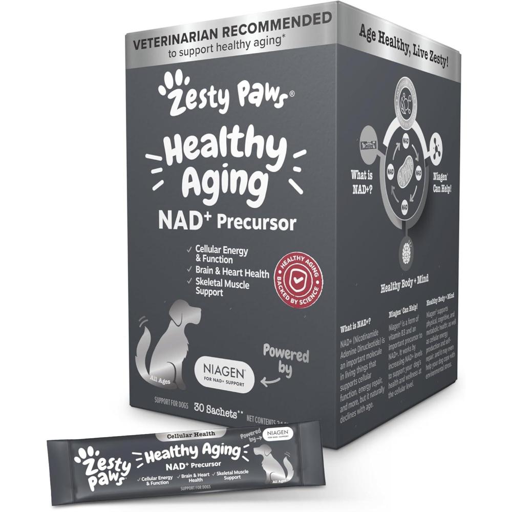 imageZesty Paws NAD Precursor Supplement for Dogs  Niagen for Healthy Aging ampamp Skeletal Muscle Support ampamp Recovery  Brain Heart ampamp Cellular Energy Support  Nicotinamide Riboside Chloride  30 SachetsSachets