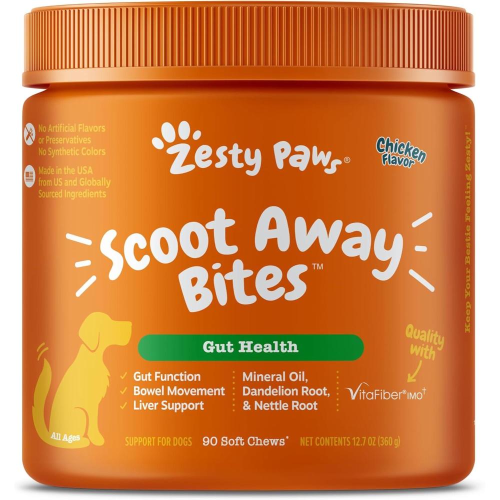 imageZesty Paws Scoot Away Soft Chews  Healthy Bowel Function with Bromelain Vita Fiber for Dogs ampamp Dandelion Root for Dog Digestive Support and Gut Health  90 Soft ChewsChicken