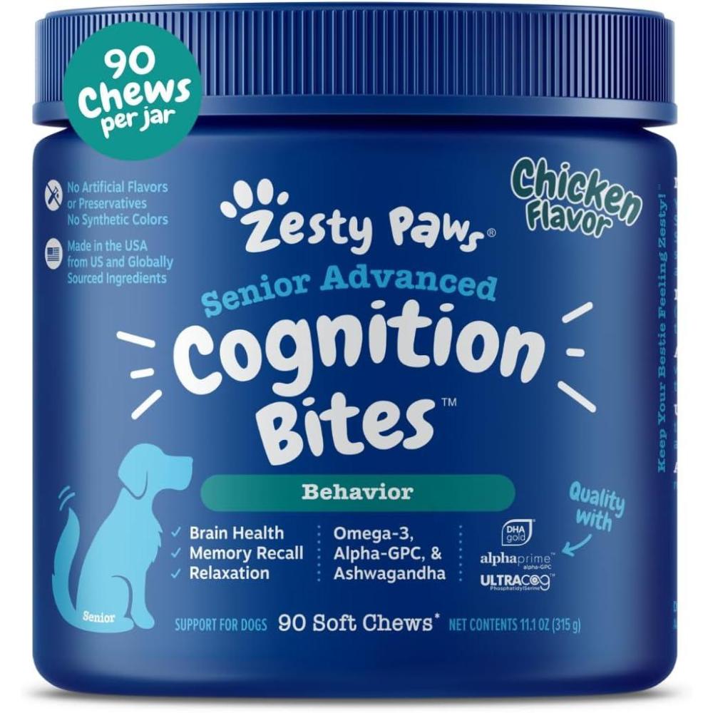 imageZesty Paws Senior Advanced Calming ampamp Cognition Soft Chews for Dogs  Supplements for Dog Brain Health ampamp Nervous System Support  Calming ampamp Relaxation with Ashwagandha DHA ampamp MelatoninCognition