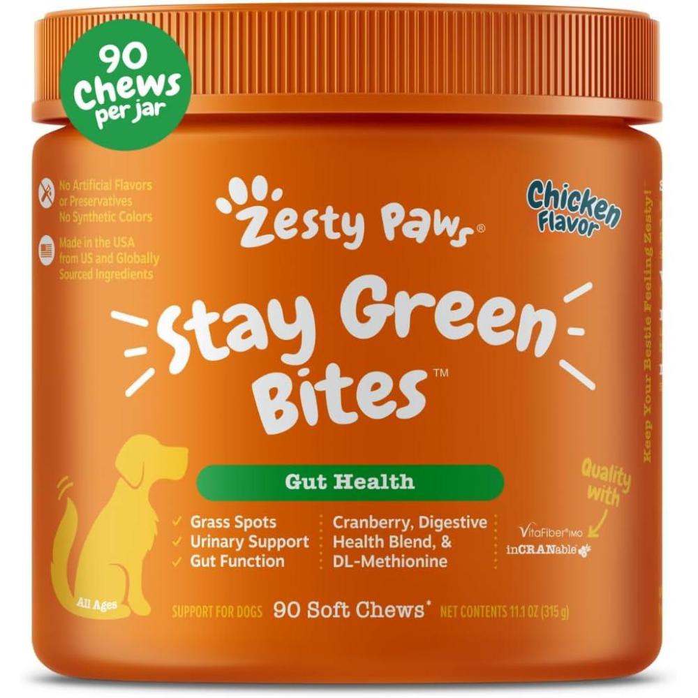 imageZesty Paws Stay Green Bites for Dogs  Grass Burn Soft Chews for Lawn Spots Caused by Dog Urine  with Cranberry for Urinary Tract ampamp Bladder  Beef  90 CountChicken