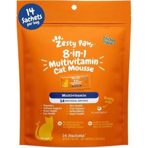 imageZesty Paws 8in1 Multivitamin Cat Vitamins ampamp Supplements Mousse  Cat Vitamins for Indoor Cats  Healthy Treat Squeeze Up for Gut Immune Heart Skin ampamp Coat Support  Chicken 14ctChicken
