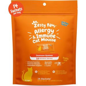 imageZesty Paws Allergy ampamp Immune Mousse  Cat Vitamins ampamp Supplements Treats  Allergy Relief for Cats LLysine Squeeze up for Immunity Skin Health ampamp Antioxidant Support  Chicken 14ctChicken