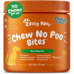 imageZesty Paws Chew No Poo Bites for Dogs  Coprophagia Relief  Stool Eating Deterrent Soft Chews for Dogs  Gut Periodontal ampamp Immune System Support with Probiotics  Chicken  90 Ct