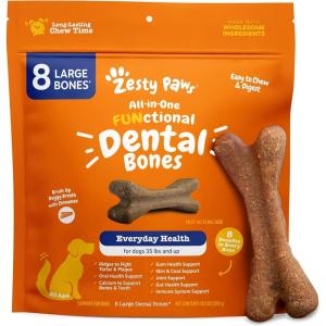 imageZesty Paws Dental Bones  Fights Tartar ampamp Plaque  Gum Teeth ampamp Bone Health  Cinnamon for Dog Breath  Immune Joint Gut Skin ampamp Coat Support  Omega 3 EPA ampamp DHA and Calcium  Large Dogs  24 ct8 Count