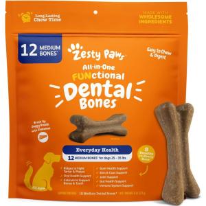 imageZesty Paws Dental Bones  Fights Tartar ampamp Plaque  Gum Teeth ampamp Bone Health  Cinnamon for Dog Breath  Immune Joint Gut Skin ampamp Coat Support  Omega 3 EPA ampamp DHA and Calcium  Large Dogs  24 ct067 Ounce Pack of 12