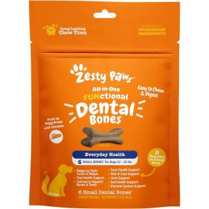 imageZesty Paws Dental Bones  Fights Tartar ampamp Plaque  Gum Teeth ampamp Bone Health  Cinnamon for Dog Breath  Immune Joint Gut Skin ampamp Coat Support  Omega 3 EPA ampamp DHA and Calcium  Large Dogs  24 ct1 Count Pack of 6