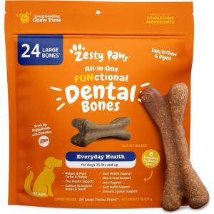 imageZesty Paws Dental Bones  Fights Tartar ampamp Plaque  Gum Teeth ampamp Bone Health  Cinnamon for Dog Breath  Immune Joint Gut Skin ampamp Coat Support  Omega 3 EPA ampamp DHA and Calcium  Large Dogs  24 ct129 Ounce Pack of 24