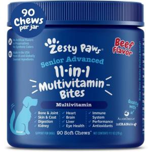 imageZesty Paws Dog Multivitamin Chewable Dog Vitamins and Supplements for Hip ampamp Joints Skin ampamp Coat Omega 3 Fish Oil for Dogs Senior ampamp Puppy Multivitamin  Bison 90ctBeef  Advanced