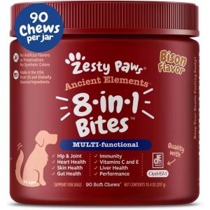 imageZesty Paws Dog Multivitamin Chewable Dog Vitamins and Supplements for Hip ampamp Joints Skin ampamp Coat Omega 3 Fish Oil for Dogs Senior ampamp Puppy Multivitamin  Bison 90ctBison
