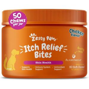 imageZesty Paws Itch Relief for Dogs  Chews for Itching Skin ampamp Coat  Omega3 Fish Oil with EPA ampamp DHA  Dog Allergy Relief Chews Supplement  Vitamin C ampamp E Antioxidant Support  Chicken Flavor  90 CountChicken