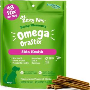 imageZesty Paws OraStix for Dogs  Omega Sticks with Hemp Salmon Krill Oil Bone Broth Anti Itch Skin Coat Care Hip ampamp Joint Health Heart Immune System Support Dog Tartar Teeth Cleaning 25ozPeppermint