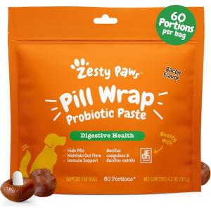 imageZesty Paws Pill Wrap Probiotic Paste for Dogs  Immune ampamp Digestive System Support  Bacon Flavor  with DE111 Bacillus subtilis  Pockets Any Pill Tablet ampamp Capsule for Your Dog  42oz  60 PortionsBacon  Bag