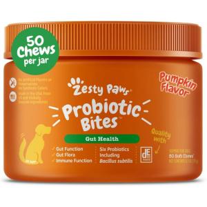 imageZesty Paws Probiotics for Dogs Digestive Enzymes Gut Flora Digestive Health Diarrhea ampamp Bowel Support DE111 Dog Probiotics Soft Chew for Pet Immune System Chicken 90 CtPumpkin