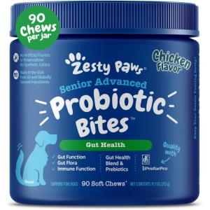 imageZesty Paws Probiotics for Dogs Digestive Enzymes Gut Flora Digestive Health Diarrhea ampamp Bowel Support DE111 Dog Probiotics Soft Chew for Pet Immune System Chicken 90 CtChicken  Advanced