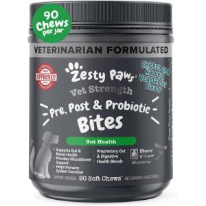 imageZesty Paws Probiotics for Dogs Digestive Enzymes Gut Flora Digestive Health Diarrhea ampamp Bowel Support DE111 Dog Probiotics Soft Chew for Pet Immune System Chicken 90 CtChicken  Vegetable