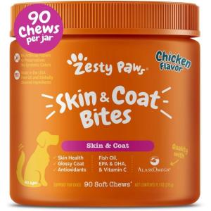 imageZesty Paws Skin ampamp Coat Bites for Dogs  Fish Oil Soft Chews with Omega3 Fatty Acids EPA ampamp DHA  Skin Coat Antioxidant ampamp Immune Support  Hemp  90 CountChicken