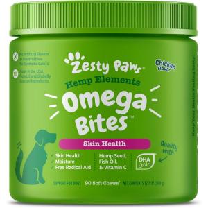 imageZesty Paws Skin ampamp Coat Bites for Dogs  Fish Oil Soft Chews with Omega3 Fatty Acids EPA ampamp DHA  Skin Coat Antioxidant ampamp Immune Support  Hemp  90 CountHemp  Chicken