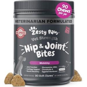 imageZesty Paws Vet Strength Mobility Bites Beef ampamp Bacon Flavor Hip ampamp Joint Support Chews for Dogs with Glucosamine Chondroitin MSM Hyaluronic Acid ampamp Serrazimes  90 CountBeef  Bacon  Vet Strength