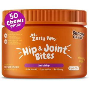 imageZesty Paws Vet Strength Mobility Bites Beef ampamp Bacon Flavor Hip ampamp Joint Support Chews for Dogs with Glucosamine Chondroitin MSM Hyaluronic Acid ampamp Serrazimes  90 CountBacon