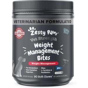 imageZesty Paws Weight Management Bites for Dogs  Veterinarian Formulated  Metabolism ampamp Appetite Control  LCarnitine Fiber Postbiotics ampamp B Vitamins  Healthy Weight Dog Supplement  90 CountChicken
