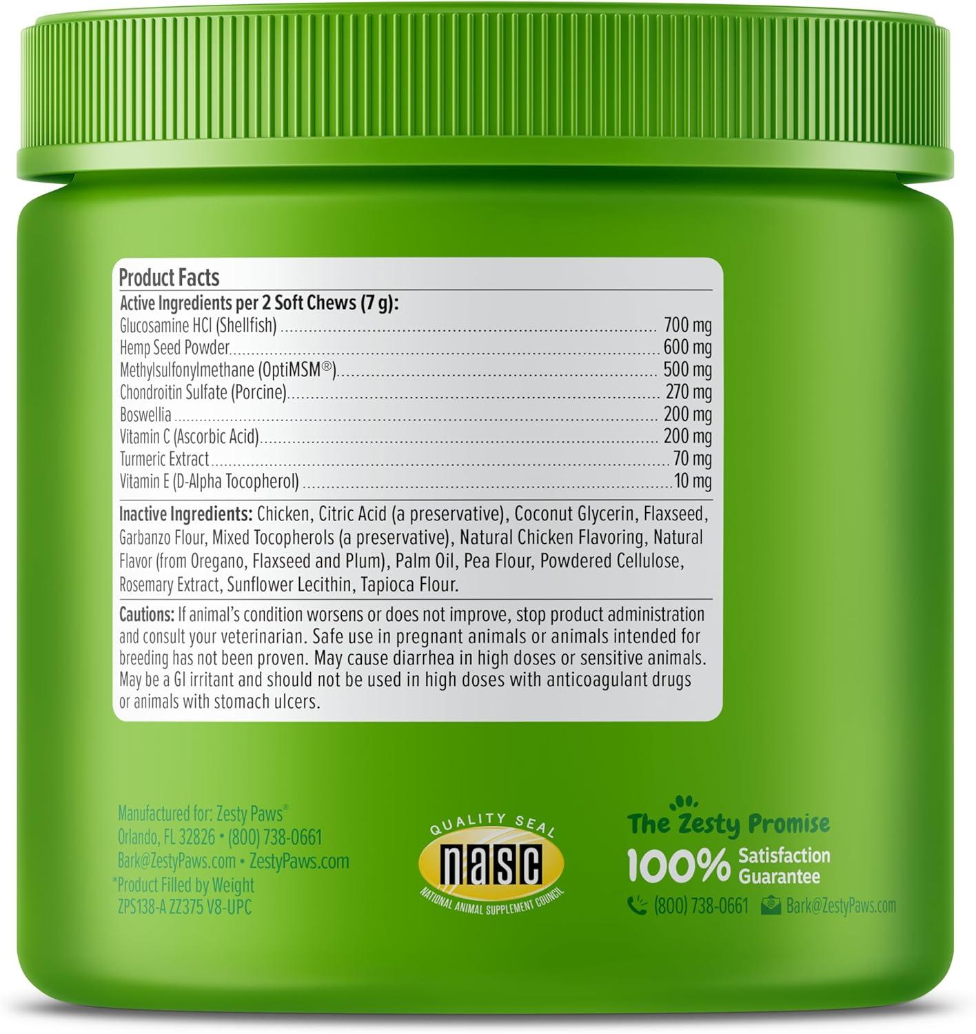 imageZesty Paws Hip and Joint for Dogs Glucosamine for Dogs Hip and Joint Supplement with Chondroitin MSM Vitamins C ampamp E  Bacon 50 CountChicken  Hemp