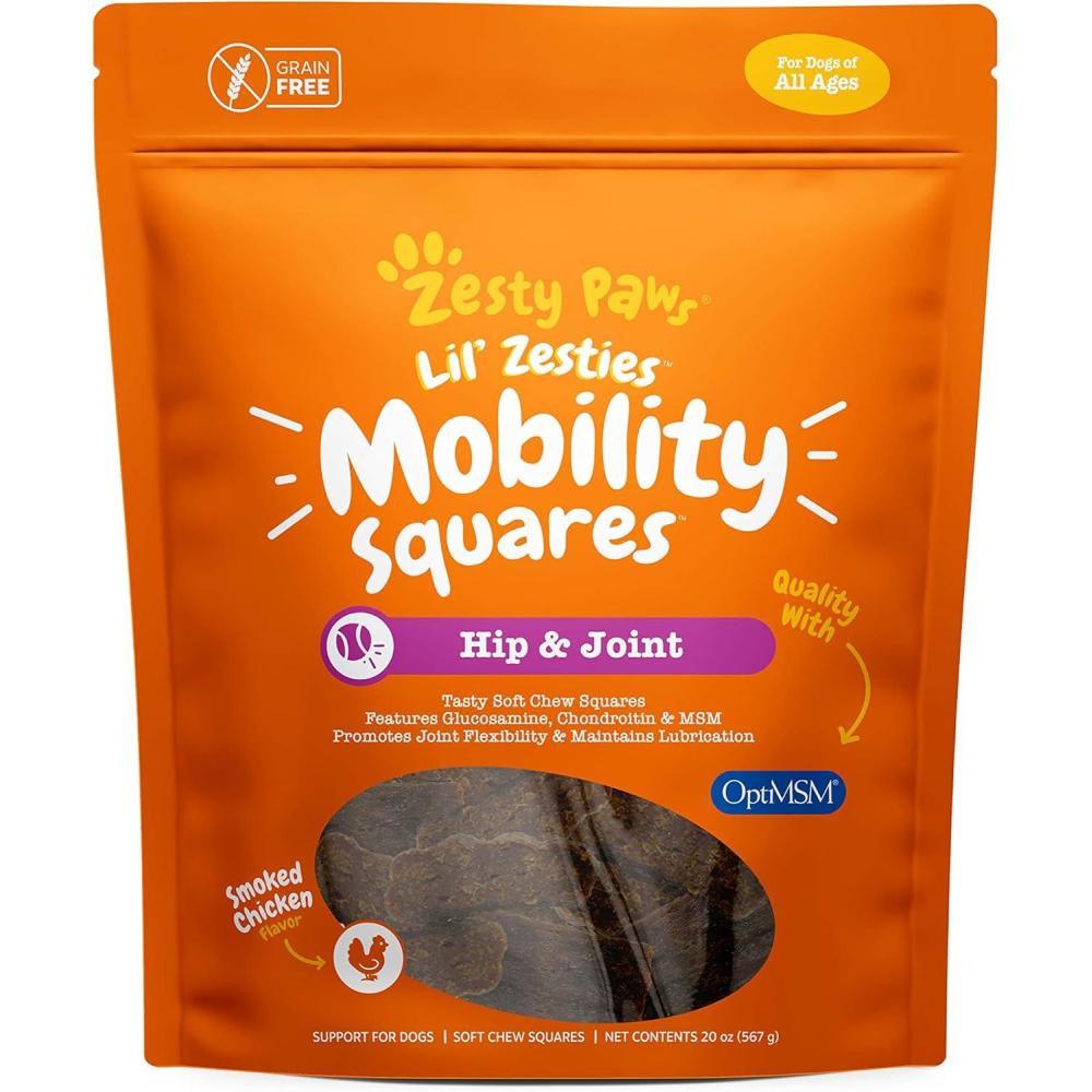 imageZesty Paws Mobility Squares  Hip and Joint Flavored Soft Chew for Dogs with Glucosamine Chondroitin ampamp MSM Dog Mobility Supplement for HIPS ampamp Joints Cartilage Support Plus Green Lipped Mussel 20 oz