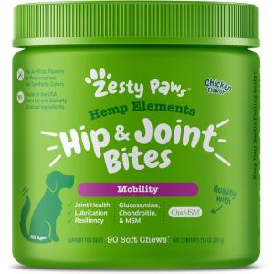 imageZesty Paws Hip and Joint for Dogs Glucosamine for Dogs Hip and Joint Supplement with Chondroitin MSM Vitamins C ampamp E  Bacon 50 CountChicken  Hemp