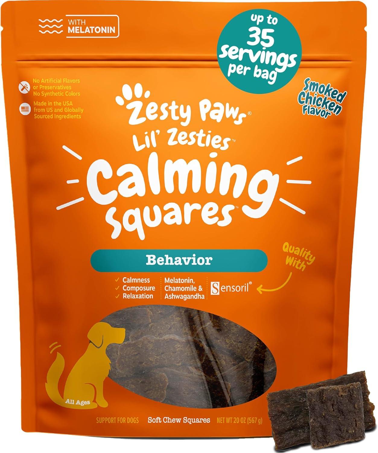 imageZesty Paws Flavored Soft Chews  Calming for Dogs Anxiety Composure Relief with Ashwagandha Melatonin Chamomile Passionflower Dog Stress Separation Aid for Fireworks and Thunder 10 ozChicken