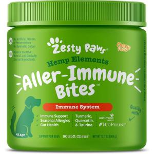 imageZesty Paws Allergy Immune Soft Chews  Hemp Seed for Dogs  with Turmeric Cod Liver Fish Oil Beta Glucan Vitamin C amp Quercetin  Supports Dog Immune System Function  Seasonal Allergies  90 Chews