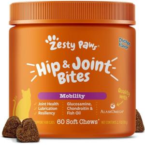 imageZesty Paws Hip amp Joint Bites for Cats  Glucosamine for Cats  with Chondroitin Turmeric  Cat Joint Supplement for Hip amp Joints  AlaskOmega Fish Oil with Omega3 Fatty Acids  60 CountChicken  Cat