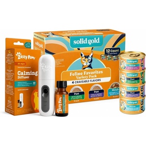image:imageZesty Paws 30 Day Cat Pheromones Calming Diffuser Plugin Starter Kit  Solid Gold Wet Food Variety Pack Pate amp Shreds in Gravy 3oz12ct  Cat Supplies Bundle for Cats with Stress and Picky Eaters